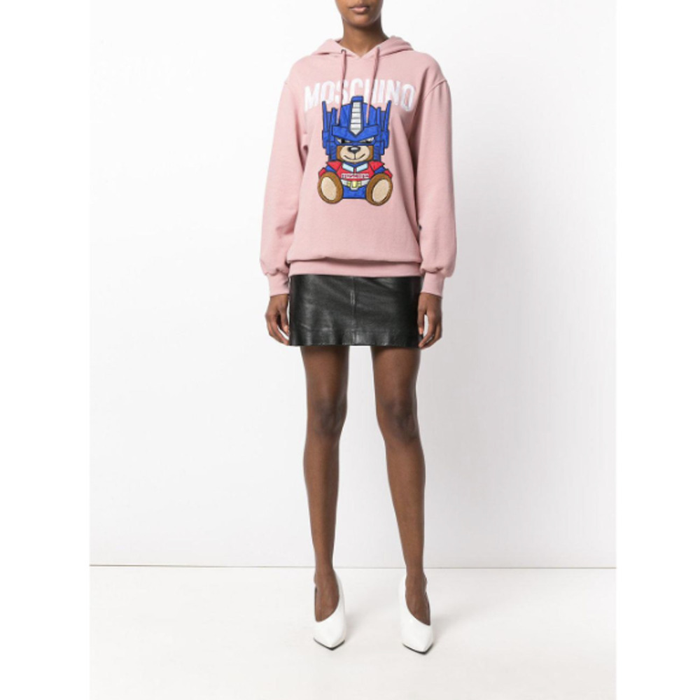 NWD Moschino Couture Embroidery Transformer Bear Hoodie Sz 42 US 8 Pink #4E457